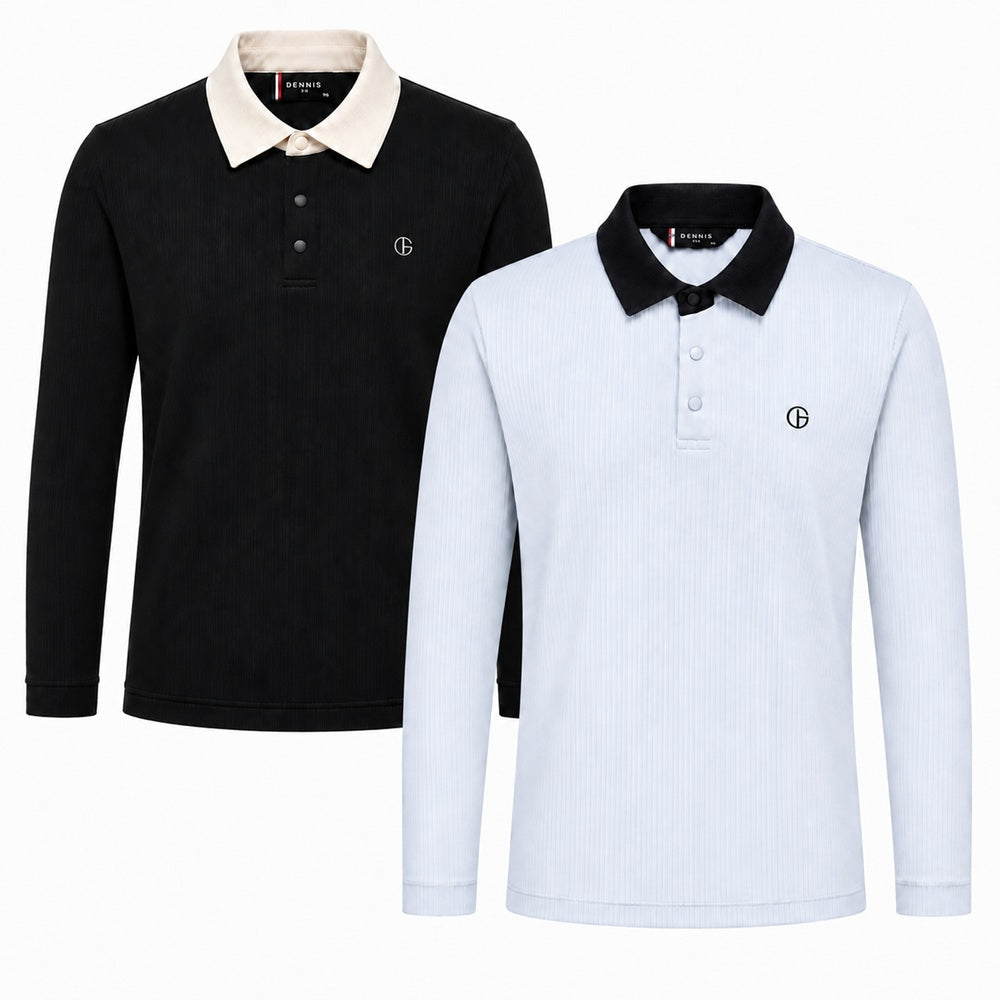 DENNIS Golf Men’s Contrast-Collar Ribbed Stretch Long-Sleeve Polo NARFMTS012 — original supplier image 435178823-gallery-06