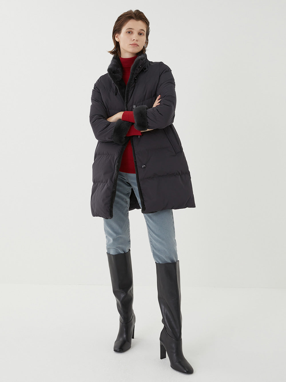 DAILIST Women's Mink High-Neck Goose Down Coat – Navy MDPKD3WA371 - original supplier photograph