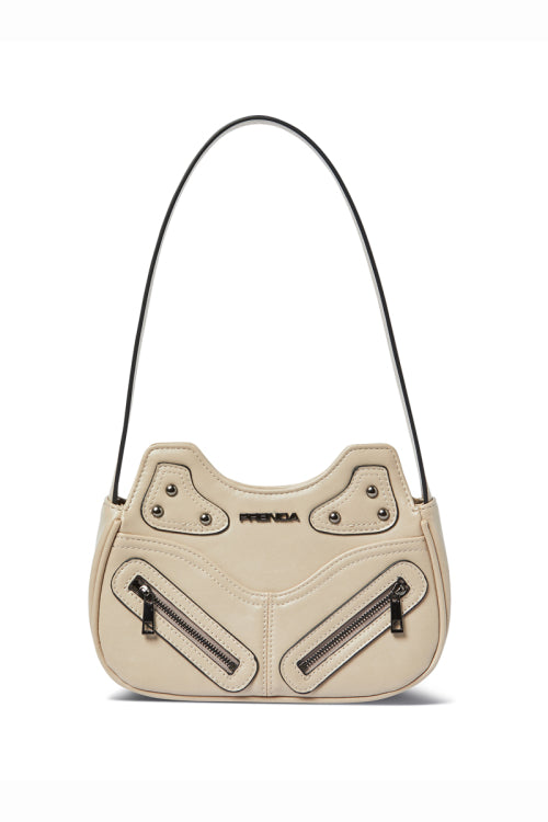PRENDA Faux-Leather Zipper Shoulder Bag – Sand Beige & Black — original supplier image 4767316-hero-00
