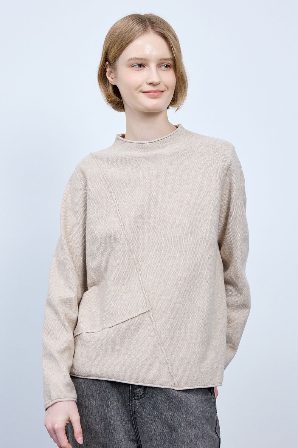 BONISPAX Diagonal-Pintuck Mock-Neck Sweater B1G15KPO110 — original supplier image 5412-gallery-02