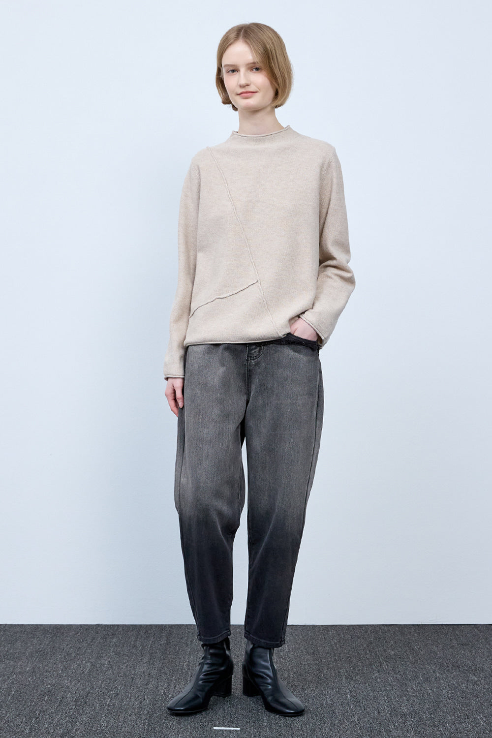 BONISPAX Diagonal-Pintuck Mock-Neck Sweater B1G15KPO110 — original supplier image 5412-gallery-03