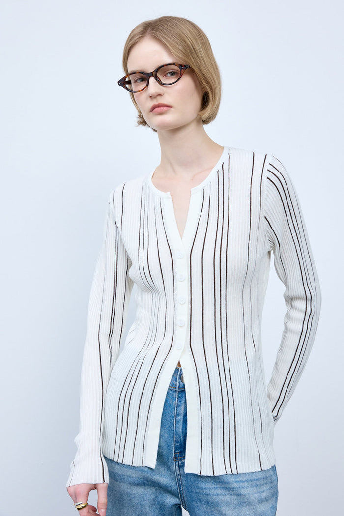 Bonispax Women's Vertical-Stripe Ribbed Cardigan B1G15KCD030