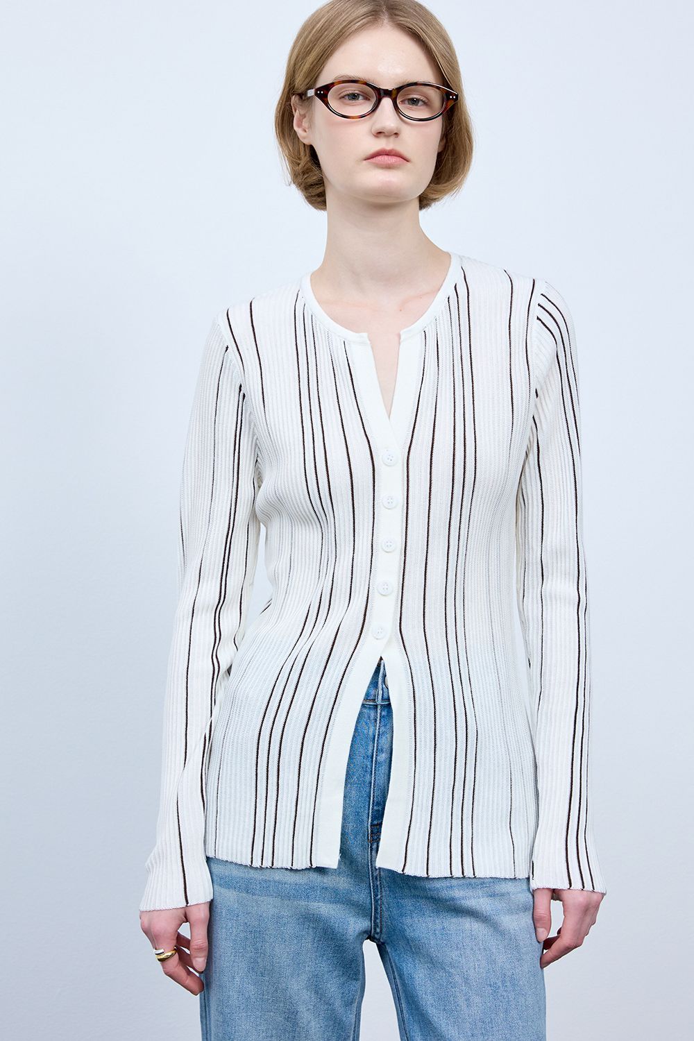 Bonispax Women's Vertical-Stripe Ribbed Cardigan B1G15KCD030 — 5492-gallery-02