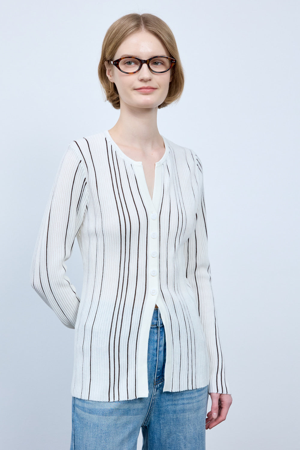 Bonispax Women's Vertical-Stripe Ribbed Cardigan B1G15KCD030 — 5492-gallery-05
