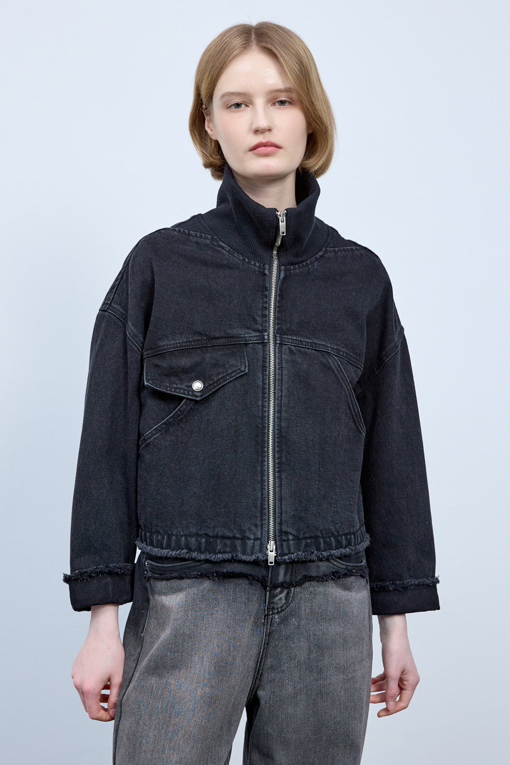 Bonispax Women's Knit-Collar Zip Denim Jacket B1G12DJK010 — 5496-gallery-02