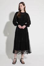 LESHOP BLANC Women's Elastic-Waist Pleated Tiered Long Skirt L2G35WSK030 — 820-gallery-00