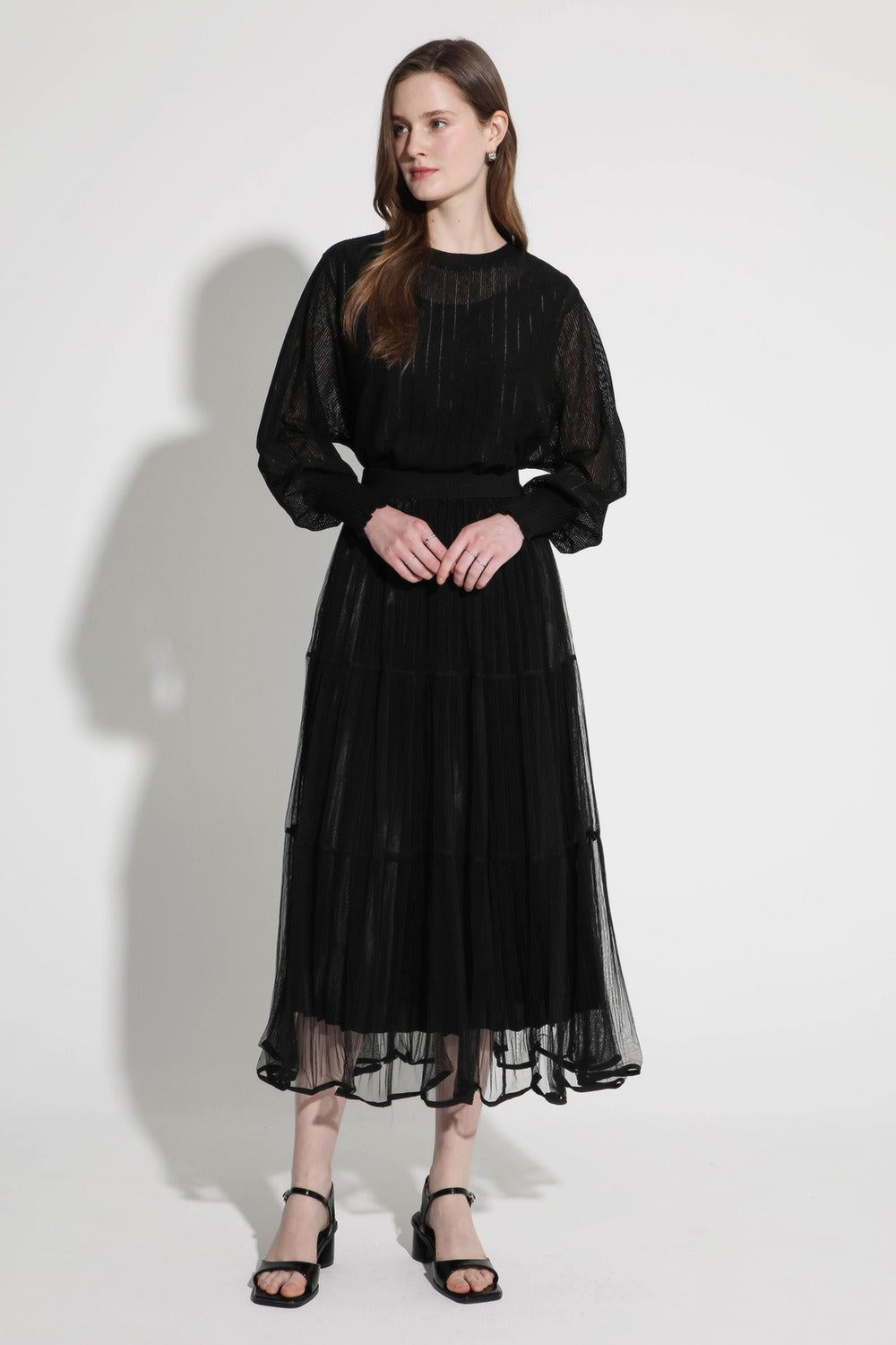 LESHOP BLANC Women's Elastic-Waist Pleated Tiered Long Skirt L2G35WSK030 — 820-gallery-00