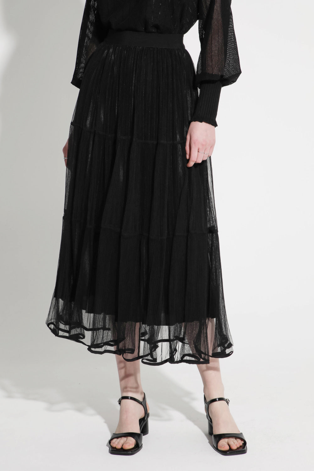 LESHOP BLANC Women's Elastic-Waist Pleated Tiered Long Skirt L2G35WSK030 — 820-gallery-02