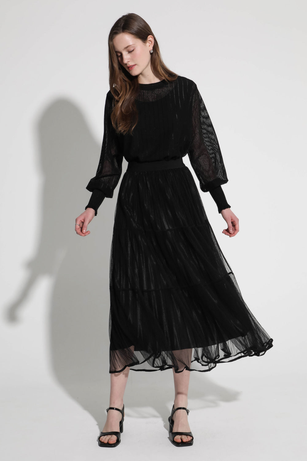 LESHOP BLANC Women's Elastic-Waist Pleated Tiered Long Skirt L2G35WSK030 — 820-gallery-05