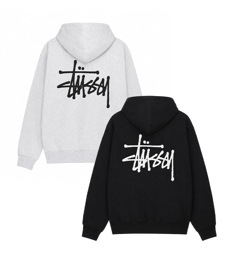 Stüssy Basic Fleece Zip Hoodie – Gray & Black — unchanged original supplier image