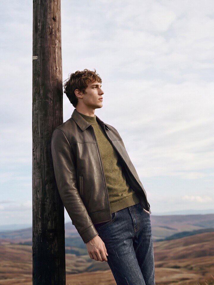 BASSO HOMME brown lambskin shirt-collar jacket in the original supplier photograph